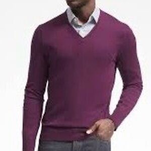 Banana Republic Luxury Mens V Neck Sweater Silk Cashmere Blend Plum Size Small